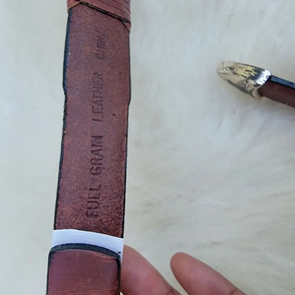 Leather Concho Belt Brown Silver Full Grain South Western Sz Large
